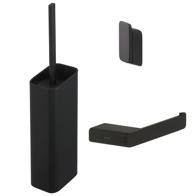 Geesa Shift Set d'accessoires de WC - Brosse de WC avec support - Porte-rouleau de toilette sans couvercle - Crochet à serviette - Noir