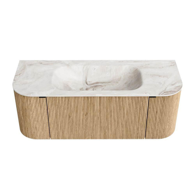 MONDIAZ KURVE-DLUX meuble de salle de bains 120 cm avec module 25 Len R couleur Chêne avec 1 tiroir et 2 portes. Vasque BIG SMALL centrée 1 trou de robinet couleur Frappe.