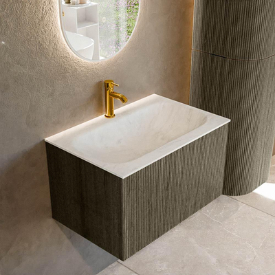 Mondiaz KURVE-DLUX Ensemble de meubles de salle de bains - 70x46x40cm - 1 tiroir - lavabo solid surface - central - 1 trou de robinet - Shadow