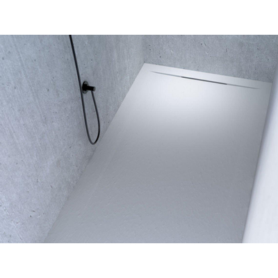 Riho Isola Sol de douche Carré 90x90x3cm Marbre artificiel Structure ardoise Gris mat