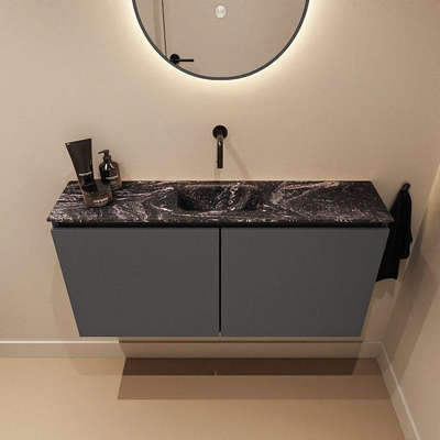 MONDIAZ TURE-DLUX Meuble de toilettes 100cm Dark Grey. Lavabo EDEN Lava position centrale. Sans trou de robinet.
