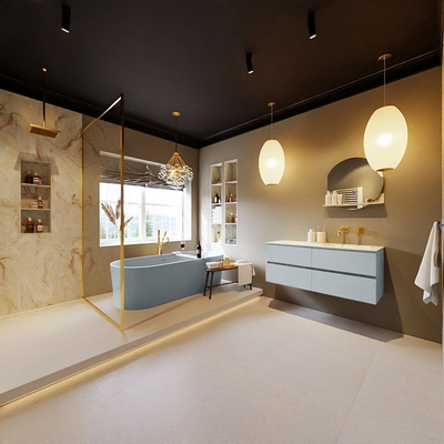 MONDIAZ VICA-DLUX Ensemble meuble de salle de bains - 120cm - meuble bas clay - 4 tiroirs - lavabo encastré cloud à droite - sans trous de robinet - version haute 60cm - frape