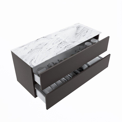 Mondiaz VICA-DLUX ensemble de meuble de salle de bain - 120cm - meuble sous-vasque gris foncé - 2 tiroirs - lavabo encastré cloud droite - sans trous de robinet - version haute de 60cm - glace