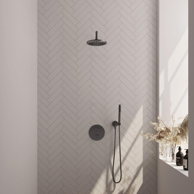 BRAUER Gunmetal Edition thermostatische Inbouw Regendouche - 3-weg - rond - set 75 - 20cm hoofddouche - gebogen muurarm - staaf handdouche - doucheslang - wandaansluitbocht - gunmetal geborsteld PVD