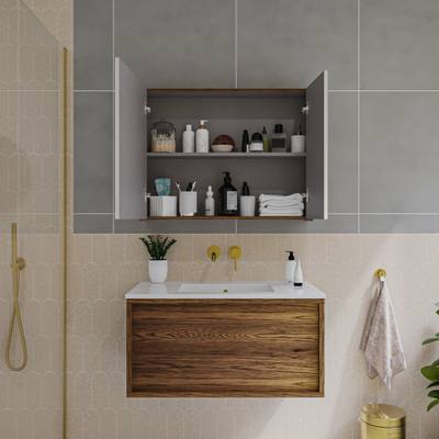 Saniclass Holz Frame Armoire miroir - 80x63x16cm - incluant panneaux latéraux - Walnut pure