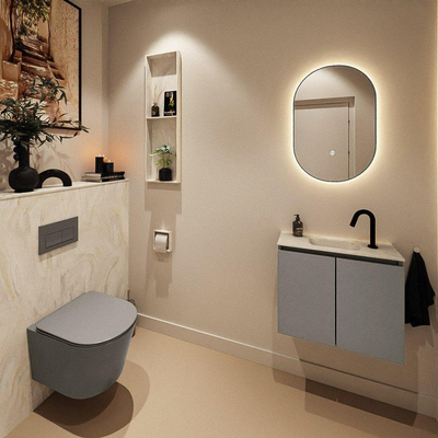 MONDIAZ TURE-DLUX Meuble toilette - 60cm - Smoke - EDEN - vasque Ostra - position centrale - 1 trou de robinet