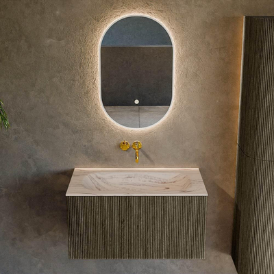 MONDIAZ KURVE-DLUX Meuble de salle de bains 80 cm couleur Shadow avec 1 tiroir et 0 porte. Lavabo BIG SMALL Central sans trou de robinet Nata.