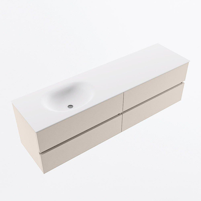 Mondiaz Vica ensemble de meuble de salle de bain - 170cm - meuble sous lavabo lin - 4 tiroirs - lavabo lune gauche - sans trous de robinet - version haute de 60cm - talc