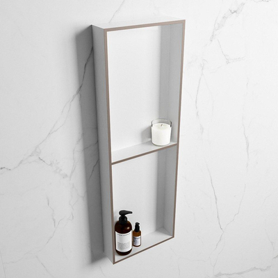 Mondiaz Easy nis 29.5x149.5x8cm voor Inbouw/opbouw 2 open vakken Solid surface Talc/Smoke