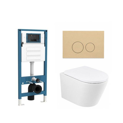 QeramiQ Dely Ensemble de toilette - réservoir encastré Qeramiq Flush - abattant 35mm - plaque de commande beige en plastique - boutons ronds - blanc brillant