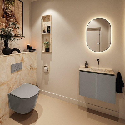 MONDIAZ TURE-DLUX Meuble toilette - 60cm - Smoke - EDEN - vasque Frappe - position droite - sans trou de robinet