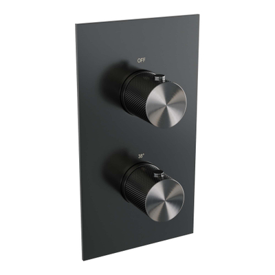 Brauer Gunmetal Carving Regendoucheset inbouw - hoofddouche 20cm - plafondarm 20cm - 2 functies - inclusief inbouwdeel - handdouche Staaf 1 stand - PVD - geborsteld gunmetal