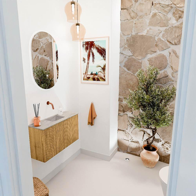 Mondiaz JOYA-DLUX Meuble de salle de bains 70cm - couleur Oak - Vasque FAYE position Milieu Sans trou de robinet couleur Glace