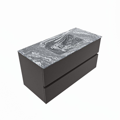 Mondiaz VICA-DLUX Ensemble de meuble de salle de bain - 100cm - meuble sous-vasque gris foncé - 2 tiroirs - lavabo encastré cloud milieu - 1 trou de robinet - version haute de 60cm - lave