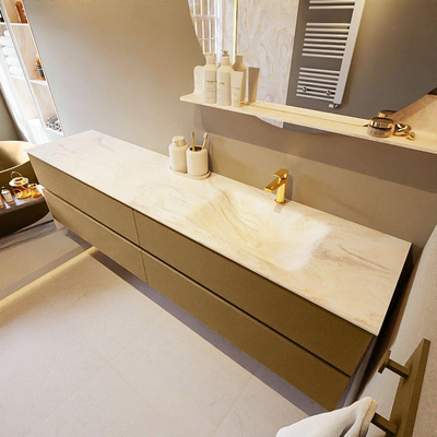 Mondiaz VICA-DLUX ensemble de meuble de salle de bain - 200cm - meuble sous-vasque oro - 4 tiroirs - lavabo encastré cloud droite - 1 trou de robinet - version haute de 60cm - ostra