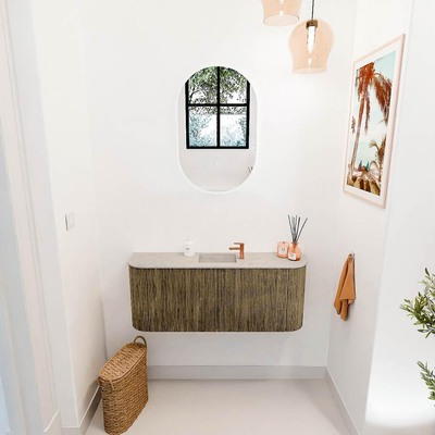 Mondiaz JOYA-DLUX 103.2cm toiletmeubel - ronding links en rechts kleur Dusk - Wastafel FAYE positie Midden 1 kraangat kleur Opalo.