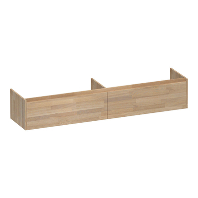 BRAUER Embrace meuble sous-lavabo - 198x35x45.5cm - 2 tiroirs softclose - sans poignée - 2 découpes pour siphon - chêne massif - bois abouté chêne gris