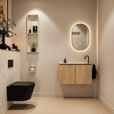 MONDIAZ TURE-DLUX Meuble WC 80 cm Washed Oak. Lavabo EDEN Ostra position droite. Avec 1 trou de robinet.