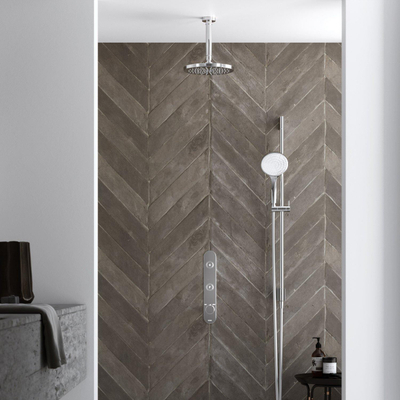 Hotbath Cobber IBS24 Ensemble de douche de tête encastré - bras mural 35 cm - douche de tête ronde 20 cm - douchette barre - chrome