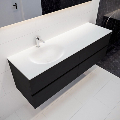 Mondiaz VICA ensemble de meuble de salle de bain - 150cm - meuble sous-vasque urbain - 4 tiroirs - lavabo moon gauche - 1 trou de robinet - miroir LED - version XL 60cm de haut