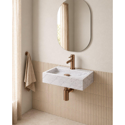 Fortifura Fuente fonteinset – rechthoekig – 38x24x8 cm – marmer wit – koperen kraan