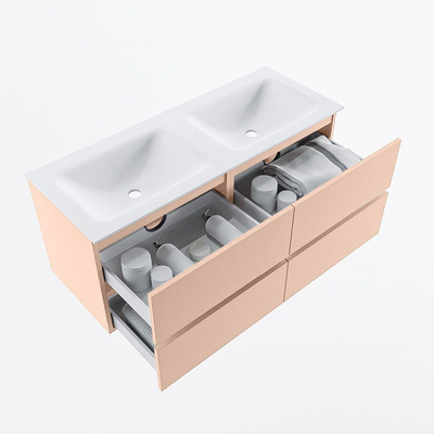 MONDIAZ VICA Ensemble meuble de salle de bains - 120cm - sous-meuble rosee - 4 tiroirs - lavabo cloud double - 2 trous de robinet - version haute 60cm - talc