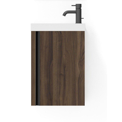 Saniclass Chaci Fonteinkastset - 40x55cm - 1 deur - mineraalmarmer fonteinwastafel - noten