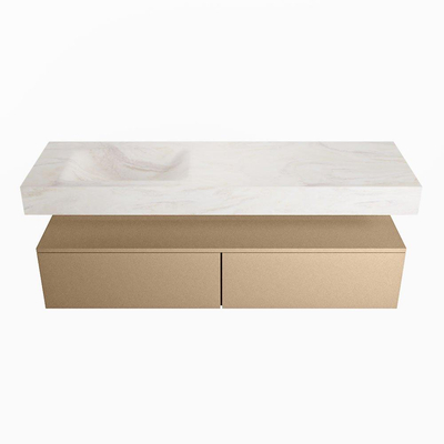 Mondiaz ALAN-DLUX Ensemble de meuble - 150cm - meuble - Oro mat - 2 tiroirs - Lavabo Cloud Ostra suspendu - vasque gauche - 0 trous de robinet - Beige
