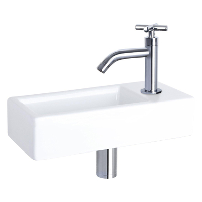 Differnz Hura kit lave-mains - 38,5x18,5x9cm - Rectangulaire - 1 trou de robinet - robinet courbé en chrome - poignée croix - Céramique Blanche