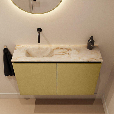 MONDIAZ TURE-DLUX Meuble de toilette 80cm Oro. EDEN lavabo Frappe position gauche. Sans trou de robinet.