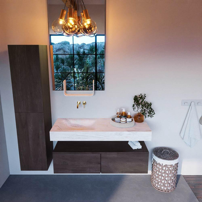 Mondiaz ALAN-DLUX Ensemble de meuble de salle de bains - 80x46cm - 2 tiroirs - lavabo suspendu - sans trous de robinet - 2 à gauche - brun foncé (chêne foncé)
