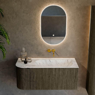 Mondiaz KURVE-DLUX Ensemble de meuble salle de bain - 105x46x40cm - 1 tiroir - 1 porte - lavabo en solid surface - droite - sans trou de robinet - Shadow