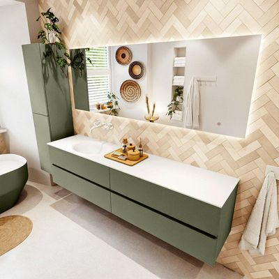 Mondiaz VICA Ensemble de meubles de salle de bains - 200cm - army - 4 tiroirs - Lavabo MOON - gauche - sans trou de robinet - couleur talc - Version XL 60cm de haut