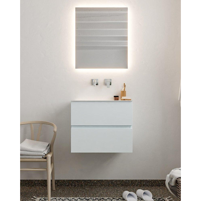 MONDIAZ VICA Badkamermeubelset - 60cm- onderkast clay - 2 lades - wastafel cloud midden - zonder kraangat - LED spiegel - XL versie 60cm hoog