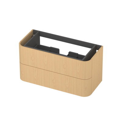 INK Concept R Meuble sous-lavabo - 100x45x52cm - 2 tiroirs - poignées en saillie - angles arrondis - MDF - light veneer