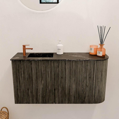 Mondiaz JOYA-DLUX 81.6cm toiletmeubel - ronding rechts kleur Shadow - Wastafel FAYE positie Links 1 kraangat kleur Lava.