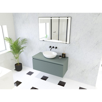 HR Matrix ensemble de meubles de salle de bain 3d 100cm 1 tiroir sans poignée avec bande de poignée en couleur petrol matt avec dessus petrol matt