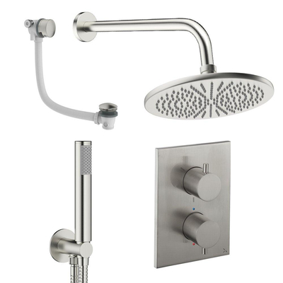Crosswater MPRO Ensemble de douche de tête encastré - 2 leviers - vidage de baignoire - pomme de douche 30 cm - douchette à main - bras mural - inox brossé