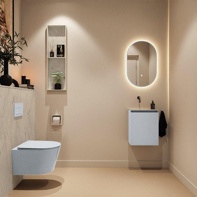 MONDIAZ TURE-DLUX meuble de toilettes 40 cm Clay. EDEN lavabo Opalo position gauche. Sans trou de robinet.