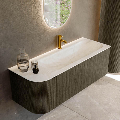 Mondiaz KURVE-DLUX Badkamermeubelset - 125x46x40cm - 1 lade - 1 deur - wastafel solid surface - rechts - 1 kraangat - Shadow