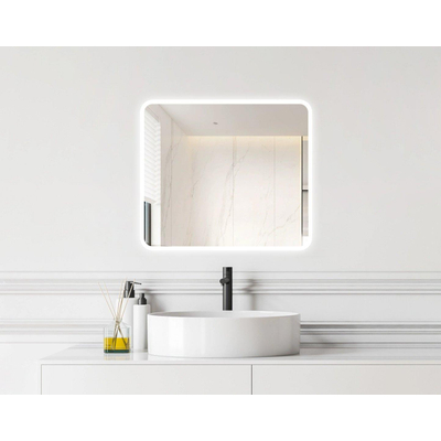 FugaFlow Eccelente Arredo Badkamerspiegel - 80x70cm - met afgeronde hoeken - horizontale / verticale plaatsing - indirecte LED verlichting - spiegelverwarming - Infrarood-sensor aan onderzijde