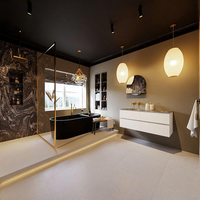 Mondiaz VICA-DLUX Badkamermeubelset - 150cm - talc - 4 lades - Inbouw wastafel CLOUD - rechts - zonder kraangat - kleur Lava - XL versie 60cm hoog