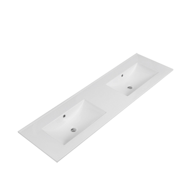 Saniclass Vygo Meubelwastafel - 161.5x46x2cm - overloop - 2 wasbakken - 0 kraangaten - keramiek - glans wit