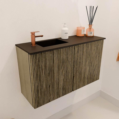 Mondiaz JOYA 70cm toiletmeubel - kleur Dusk - Wastafel FAYE positie Links 1 kraangat kleur Urban.