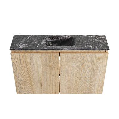 MONDIAZ TURE-DLUX Meuble de toilettes 80 cm Washed Oak. Lavabo EDEN Lava position milieu. Sans trou de robinet.