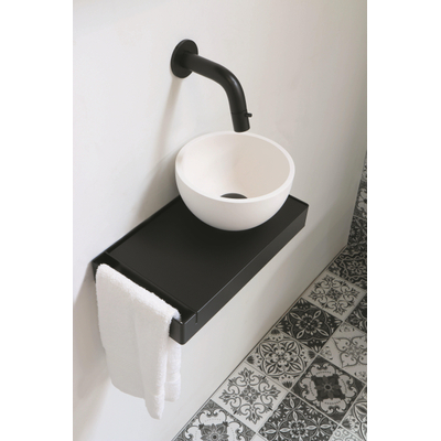 Ink Jazz XS lave-mains – rond – 36 x 20 cm – polystone blanc mat – vasque à droite – cadre et tablette noir mat