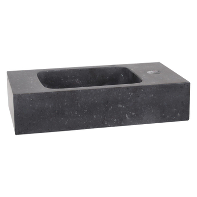 Differnz Bombai fonteinset - 40x22x9cm - Rechthoek - 1 kraangat - Gebogen chromen kraan - met zwart frame - kruisgreep - Natuursteen Zwart