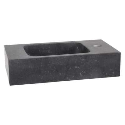 Differnz Force fonteinset - 40x22x9cm - Rechthoek - 1 kraangat - Gebogen matte zwarte kraan - Natuursteen Zwart