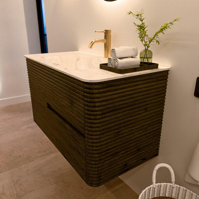Mondiaz CIRO-DLUX Badkamermeubelset - 90x45x50cm - Solid surface wastafel Ostra - 1 wasbak Midden - 1 kraangat - 2 lades - Shadow
