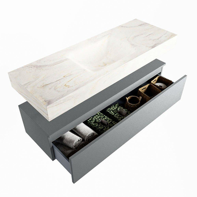 Mondiaz ALAN-DLUX Ensemble de meuble - 130cm - meuble Plata mat - 1 tiroir - Lavabo Cloud Ostra suspendu - vasque Centre - 1 trou de robinet